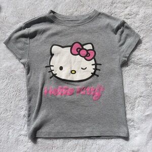 Hello Kitty Gray Baby Tee with Pink Accents